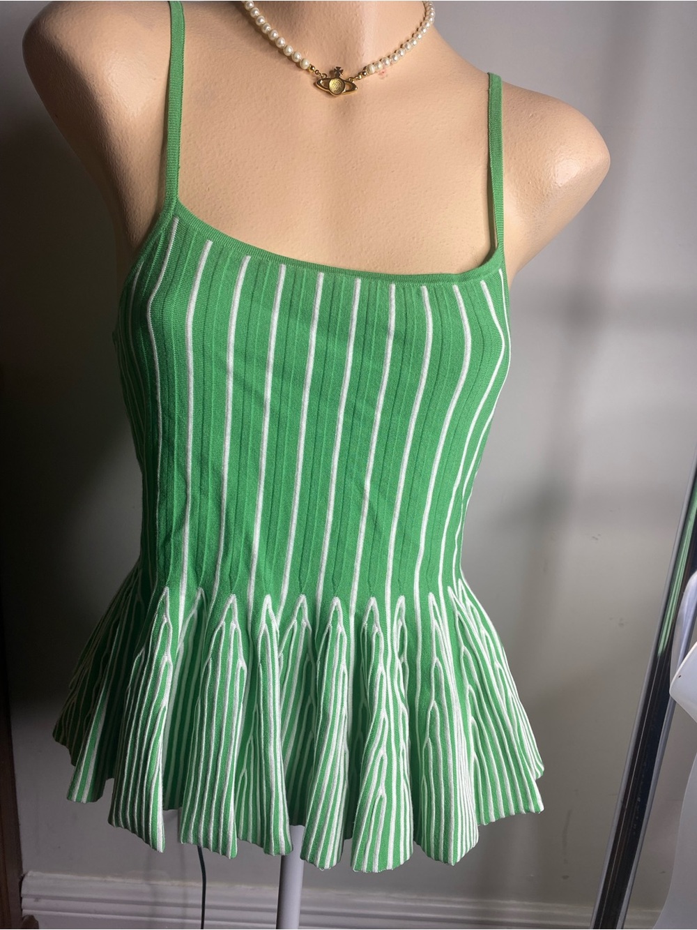 Maeve Green and White Striped Peplum Cami
